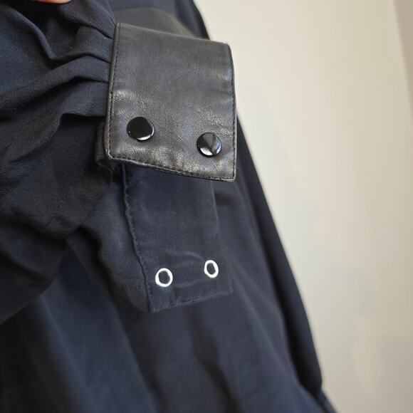 Vintage BOK HAUTE COUTURE Black Button Down Blouse Leather Trim (741) - Picture 5 of 16